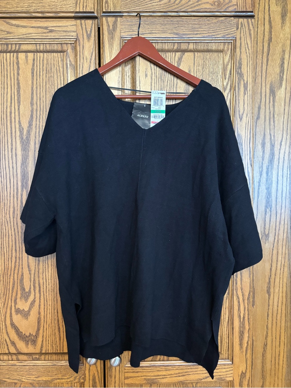Alfani Black V-Neck Oversized Women's short sleeve sweater Top size lg